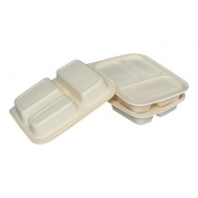直銷澱粉基可降解3格4格分體餐盒 壹次性外賣打包盒